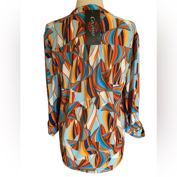 COCOMO XL 3/4 sleeve blue orange multicolored women’s pintuck Blouse top… - Picture 2 of 14